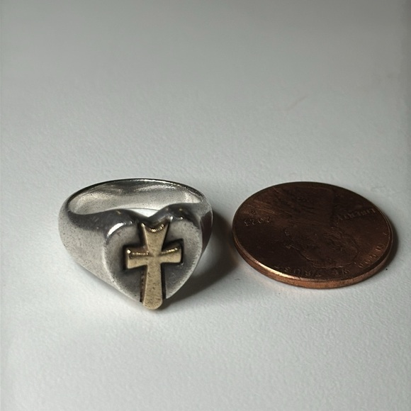 JAMES AVERY CROSS HEART RING 14K Gold And Sterling 6.3g Crosslet Signet Small 4 - Picture 8 of 12